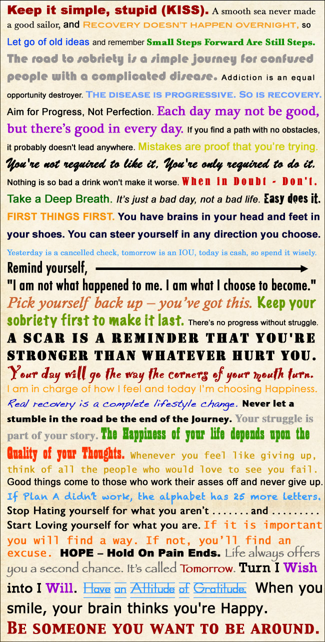 42 Motivational Recovery Slogans In a Word Collage